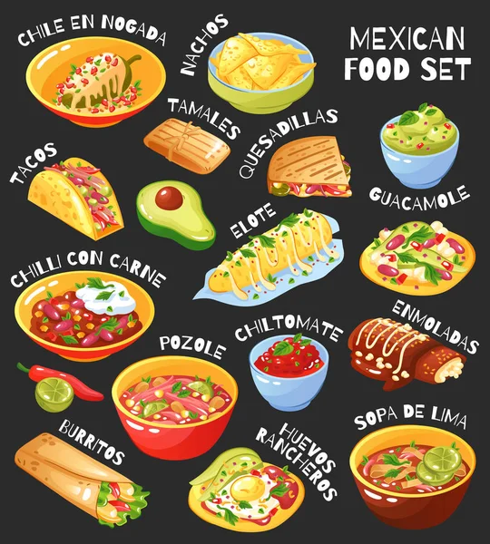 Mexican Food ustawiona tablica — Wektor stockowy