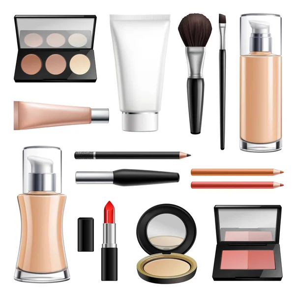 Set realistico di cosmetici per trucco — Vettoriale Stock