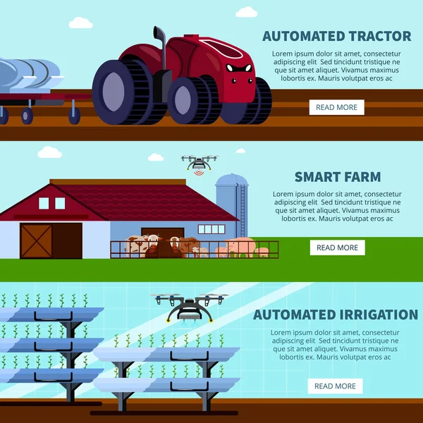 Banners Planos Ortogonais de Agricultura Inteligente —  Vetores de Stock