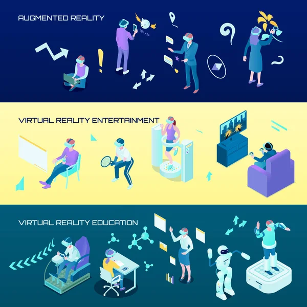 Virtual Reality Isometric Horizontal Banners — Stock Vector