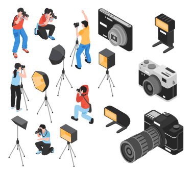 Profesyonel fotoğrafçı izometrik Set