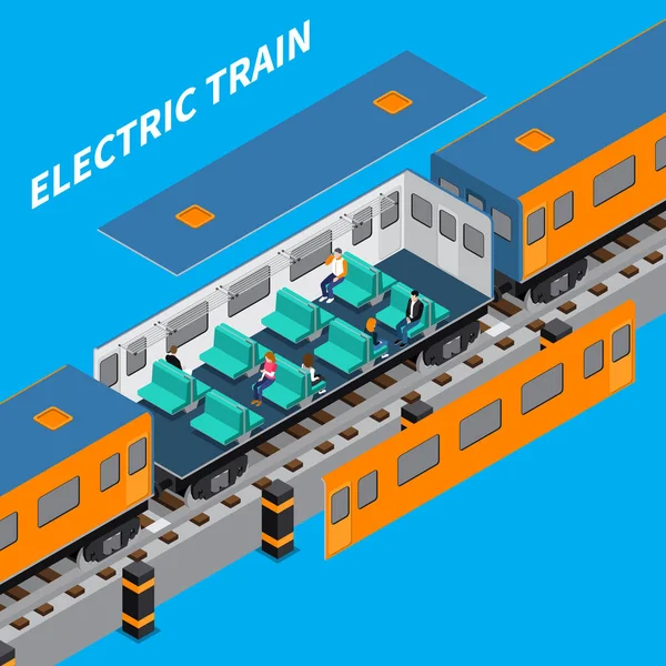 Tren eléctrico Composición isométrica — Vector de stock