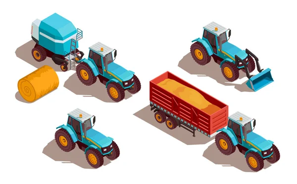 Agricultural Machines Isometric Composition — Stock Vector