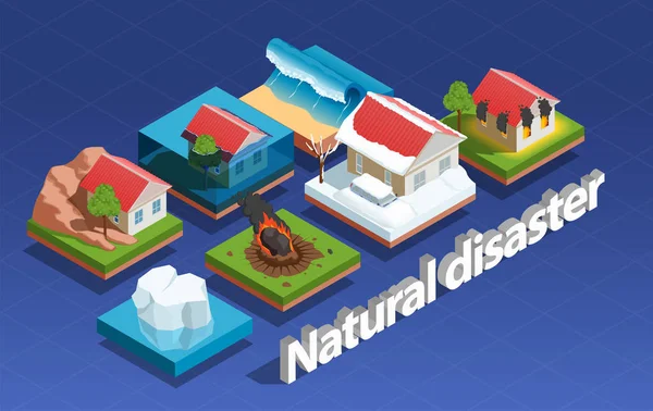 Natural Disaster Isometric Concept — Stock Vector