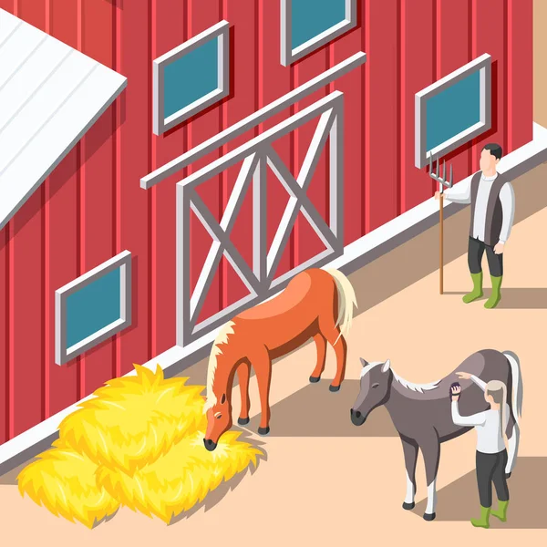 Horse Breeding Isometric Background — Stock Vector