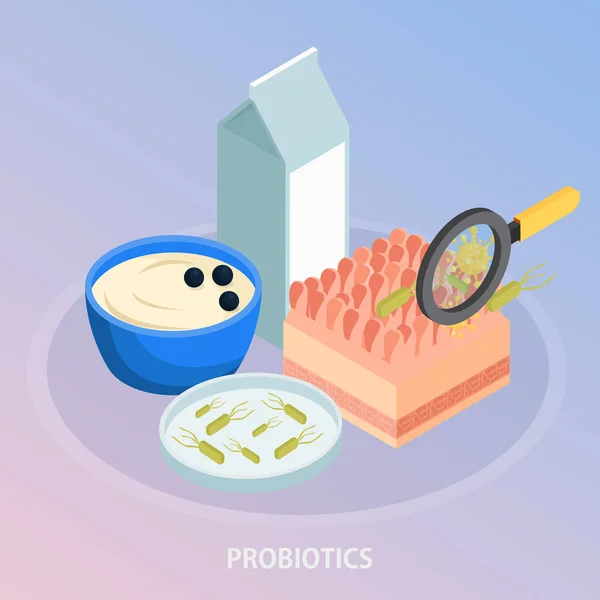 Probiotika isometrisk bakgrund sammansättning — Stock vektor