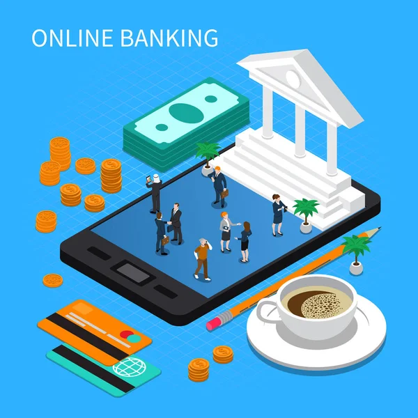 Online bankieren Isometrische samenstelling — Stockvector