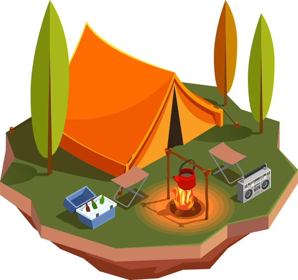Barbecue Camping isometrische samenstelling — Stockvector