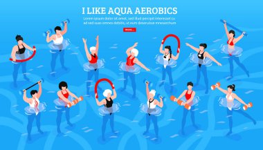 Aqua aerobik izometrik yatay illüstrasyon