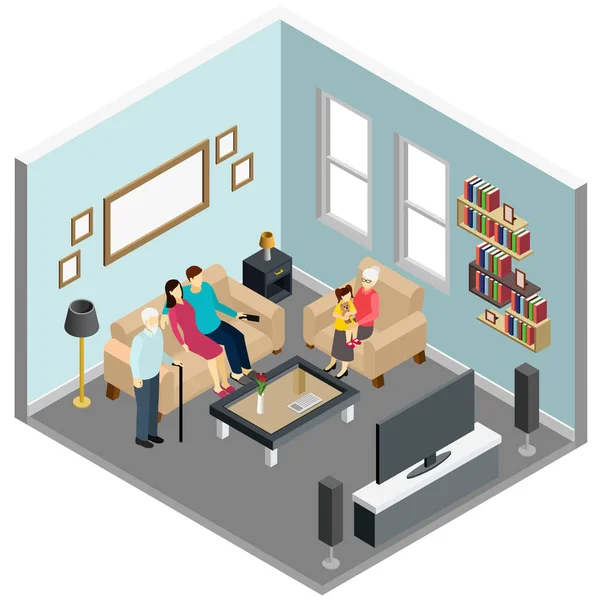 Family Home Isometric Interior — Stock Vector