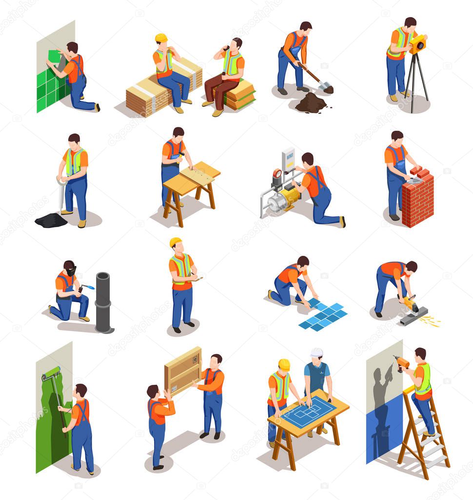 Construction Workers Isometric People