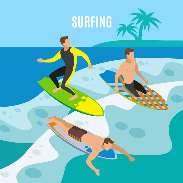 Surfing Isometric Background — Stock Vector