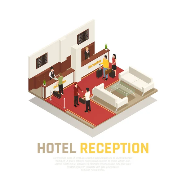 Hotel Recepção Composição Isométrica — Vetor de Stock