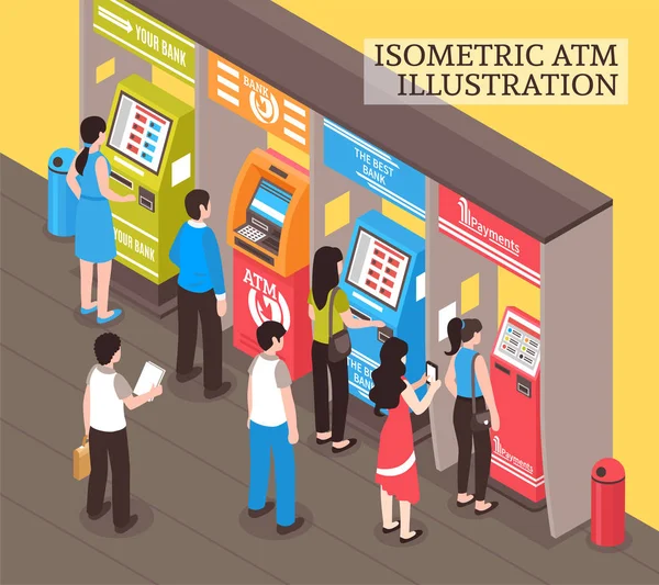 Торговые автоматы ATM Isometric — стоковый вектор