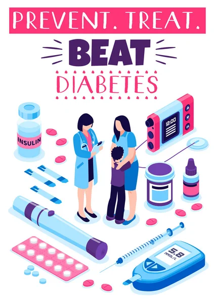 Póster de tratamiento de prevención de la diabetes — Archivo Imágenes Vectoriales