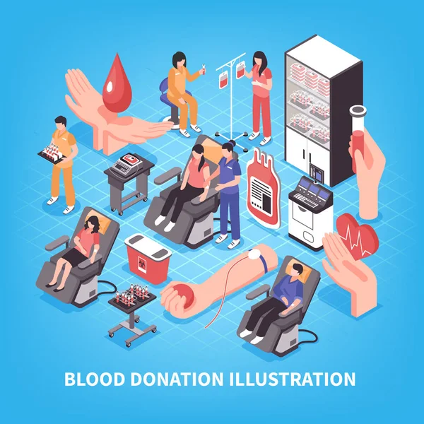 Donación de sangre Ilustración isométrica — Archivo Imágenes Vectoriales