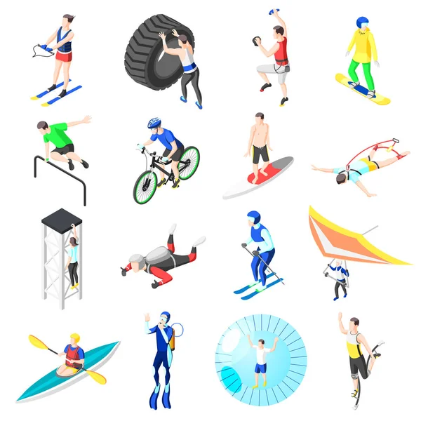 Extreme Sports Isometric Icons — Stock Vector