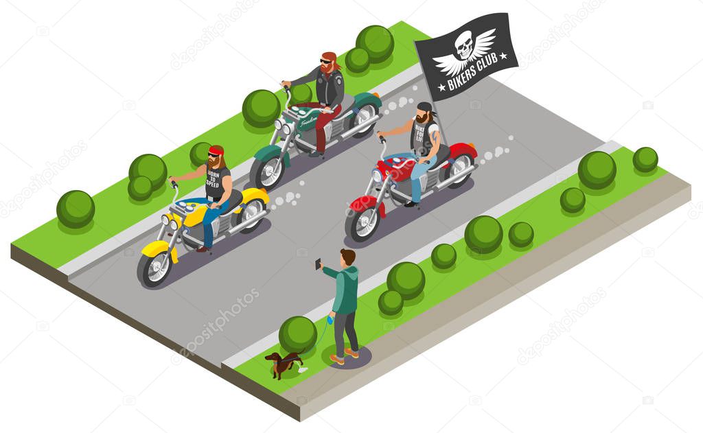 Motocross Bikers Isometric Composition