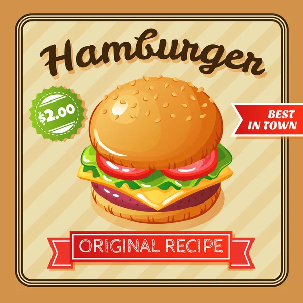 Hamburger Flat Poster — Stock Vector