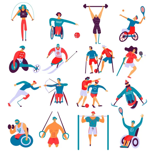 Disabled People Sport Flat Set — Stock Vector