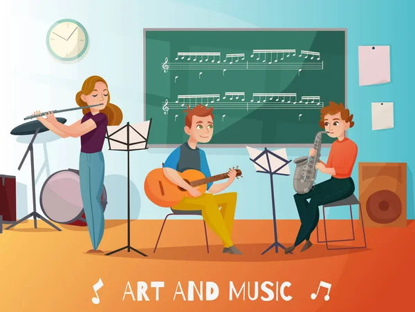 Lição de Música Desenhos Animados Ilustração — Vetor de Stock