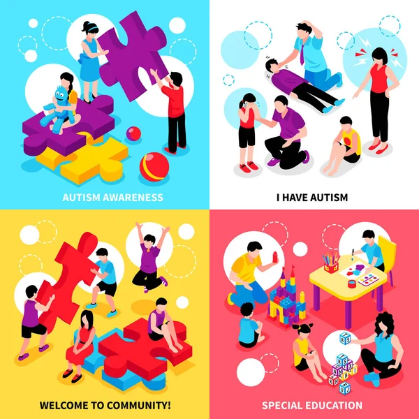 Autism Isometric Design Concept — Stock Vector