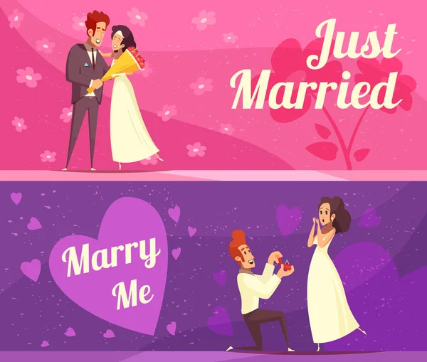Yeni evliler afiş karikatür — Stok Vektör