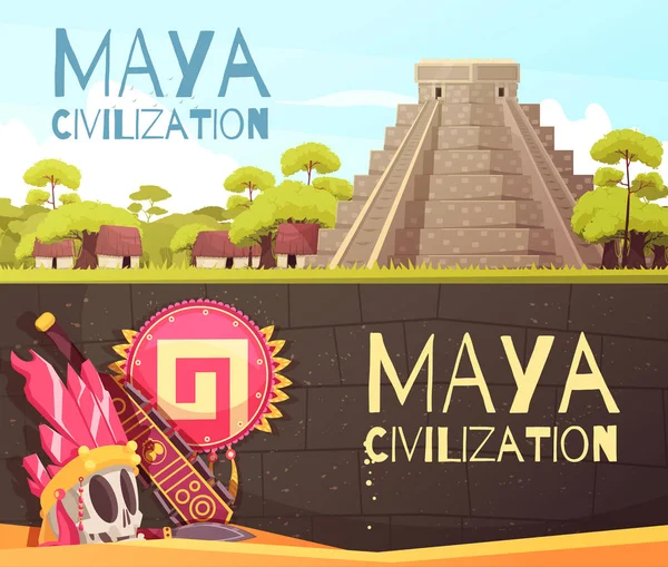 Maya afiş kümesi karikatür — Stok Vektör