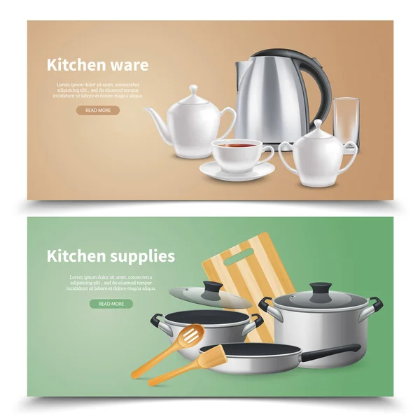 Banners realistas de los suministros de cocina — Archivo Imágenes Vectoriales