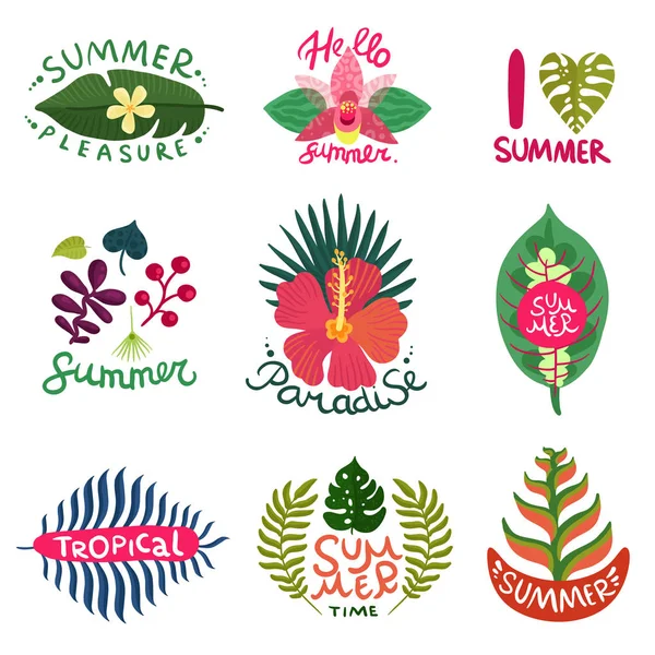 Ensemble d'emblèmes de plantes tropicales — Image vectorielle