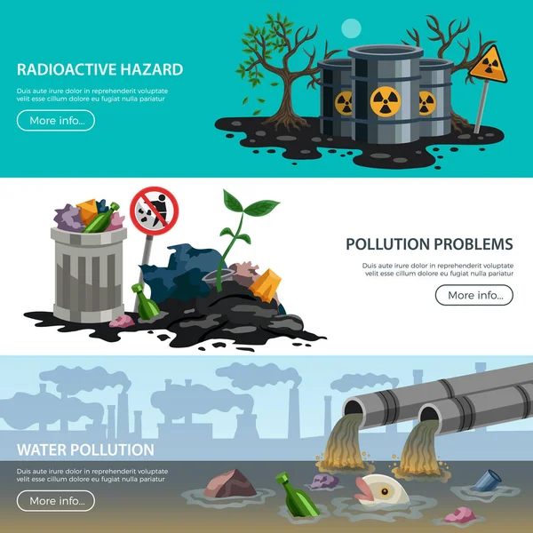 Pollution Ecology Flat Banners — Stock Vector