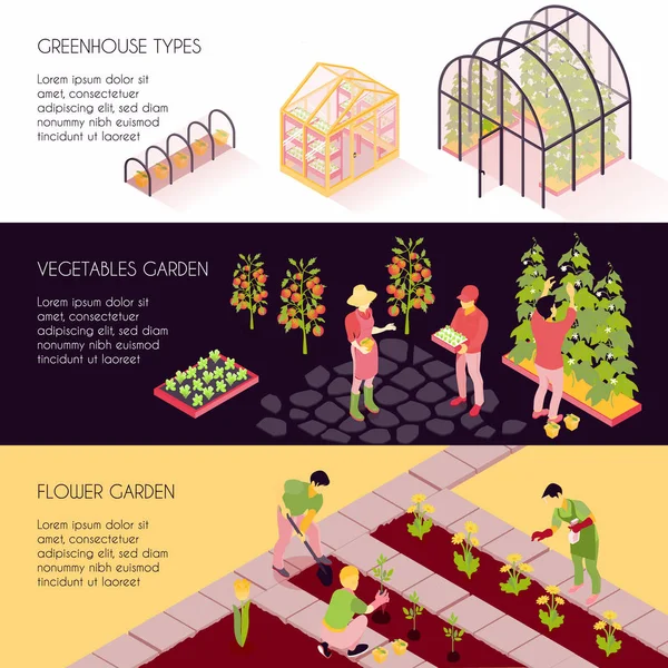 Greenhouse Isometric Banners — Stock Vector