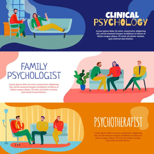 Psicoterapeuta y psicólogo Banners Set — Vector de stock
