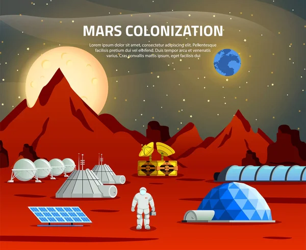 火星殖民化扁平成分 — 图库矢量图片
