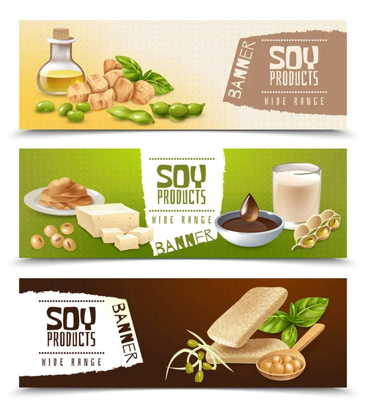 Productos de soja Banners horizontales — Archivo Imágenes Vectoriales