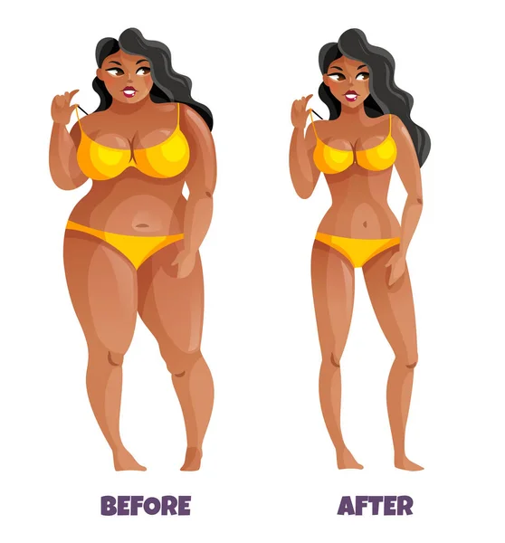 Женщина до и после похудения — стоковый вектор