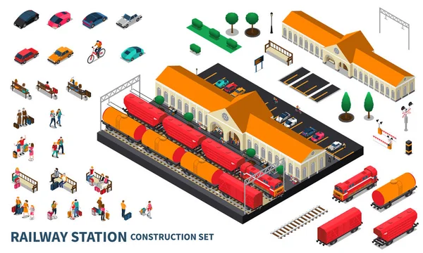 Estación ferroviaria Conjunto de construcción — Vector de stock