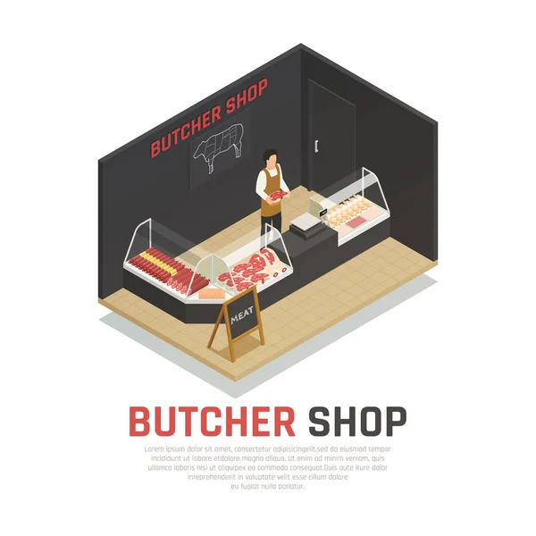 Butcher Shop Isometric Composition — Stock Vector