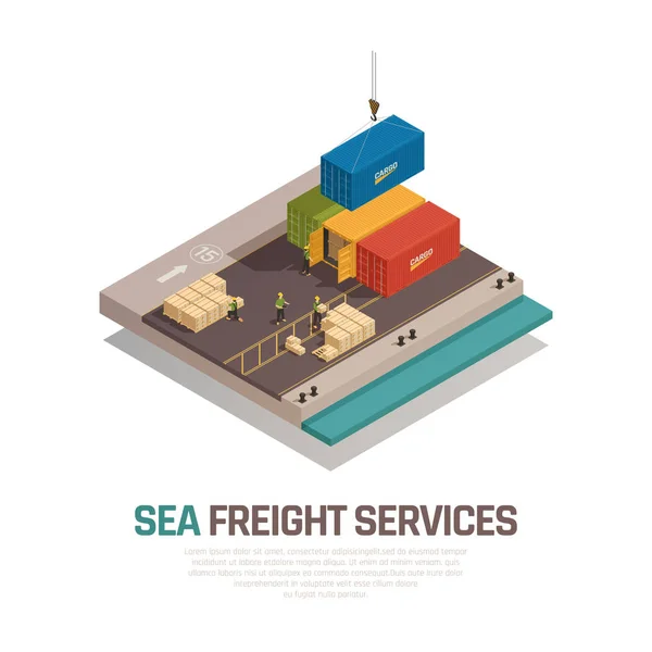 Morze Freight Services izometryczny skład — Wektor stockowy