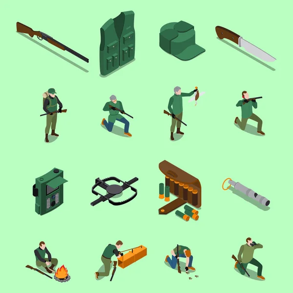Hunting Isometric Icons Set — Stock Vector