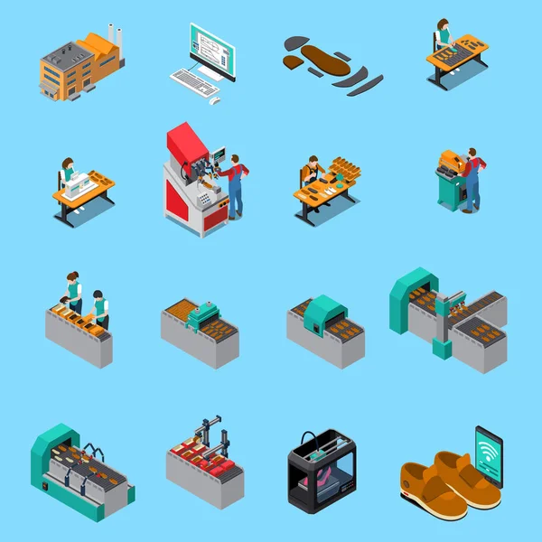 Footwear Factory Isometric Icons Set — Stock Vector