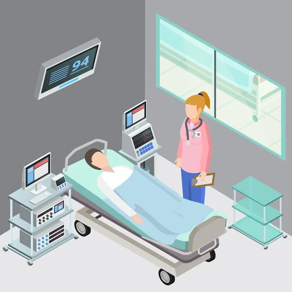 Hospital Ward Isometric Composition — Stock Vector