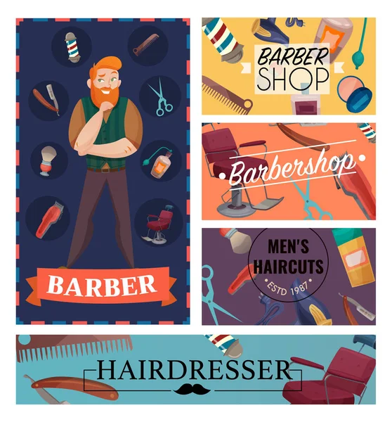 Carte del fumetto del negozio del barbiere — Vettoriale Stock