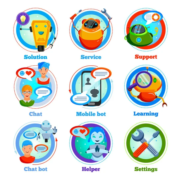 Chat Bot iconos planos — Archivo Imágenes Vectoriales