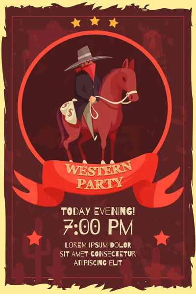 Western Party afiche plano — Archivo Imágenes Vectoriales