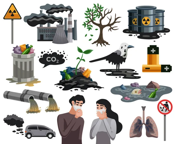 Pollution Ecological Disaster Set — Stock Vector