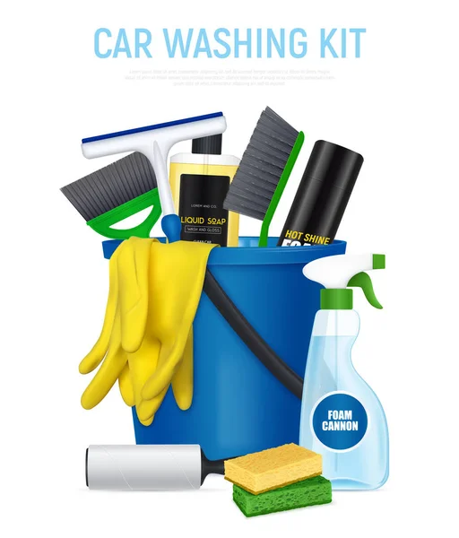 Car Washing Kit Realistic Composition — Stock Vector