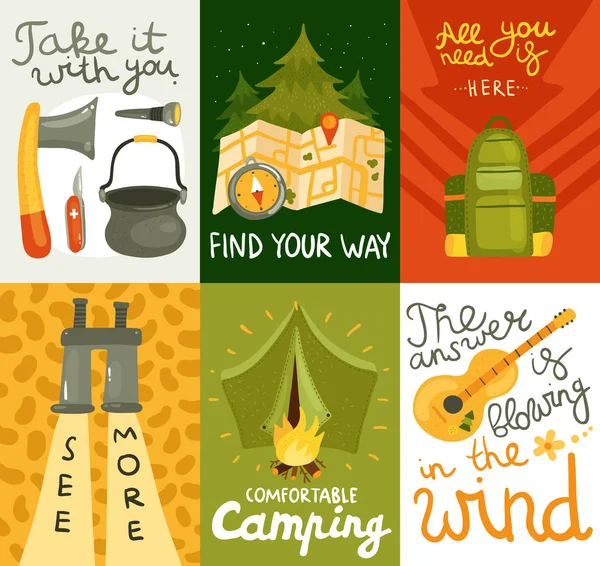 Camping Equipment Cards — Stock Vector