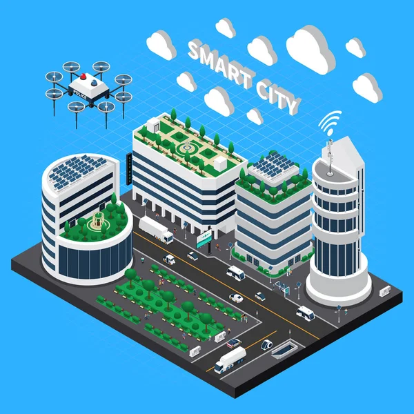 Smart City Technology Concepto isométrico — Vector de stock