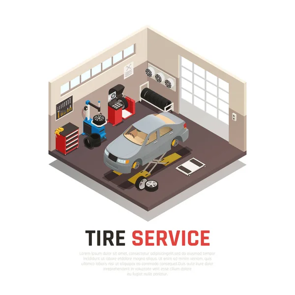 Tire Service Isometric Composition — Stock Vector